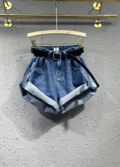 Style Blue Pockets Patchwork Denim Shorts Fall ML0743