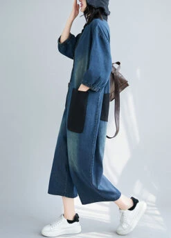Style Blue Stand Collar Oversized Patchwork Pockets Denim Jumpsuits Summer LY2371 -Ada Fashion Style Blue Stand Collar Oversized Patchwork Pockets Denim Jumpsuits Summer5