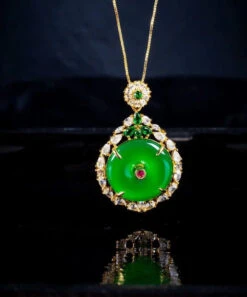 Style Gold Green Agate Zircon Circular Pendant Necklace ML0302