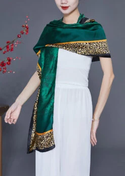 Style Green Hooded Leopard Print Silk Shawl LY2405 -Ada Fashion Style Green Hooded Leopard Print Silk Shawl3