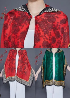 Style Green Hooded Leopard Print Silk Shawl LY2405 -Ada Fashion Style Green Hooded Leopard Print Silk Shawl5