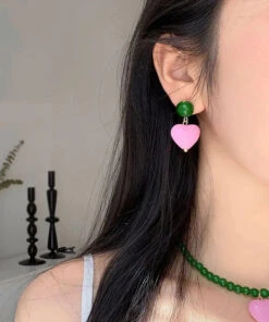 Style Green Pearl Alloy Pink Love Crystal Stud Earrings ML0338 -Ada Fashion Style Green Pearl Alloy Pink Love Crystal Stud Earrings Ada Fashion 161835532