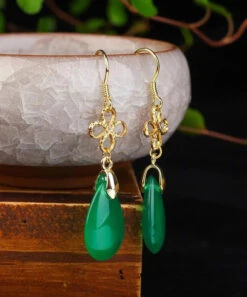 Sterling Silver Overgild Water Drop Chalcedony Drop Earrings -Ada Fashion Style Green Sterling Silver Overgild Water Drop Chalcedony Drop Earrings Ada Fashion 177873827