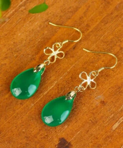 Sterling Silver Overgild Water Drop Chalcedony Drop Earrings -Ada Fashion Style Green Sterling Silver Overgild Water Drop Chalcedony Drop Earrings Ada Fashion 177873996