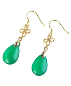 Sterling Silver Overgild Water Drop Chalcedony Drop Earrings -Ada Fashion Style Green Sterling Silver Overgild Water Drop Chalcedony Drop Earrings Ada Fashion 177874045