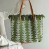 Style Green Tassel Knit Fabric Canvas Tote Handbag LY1386