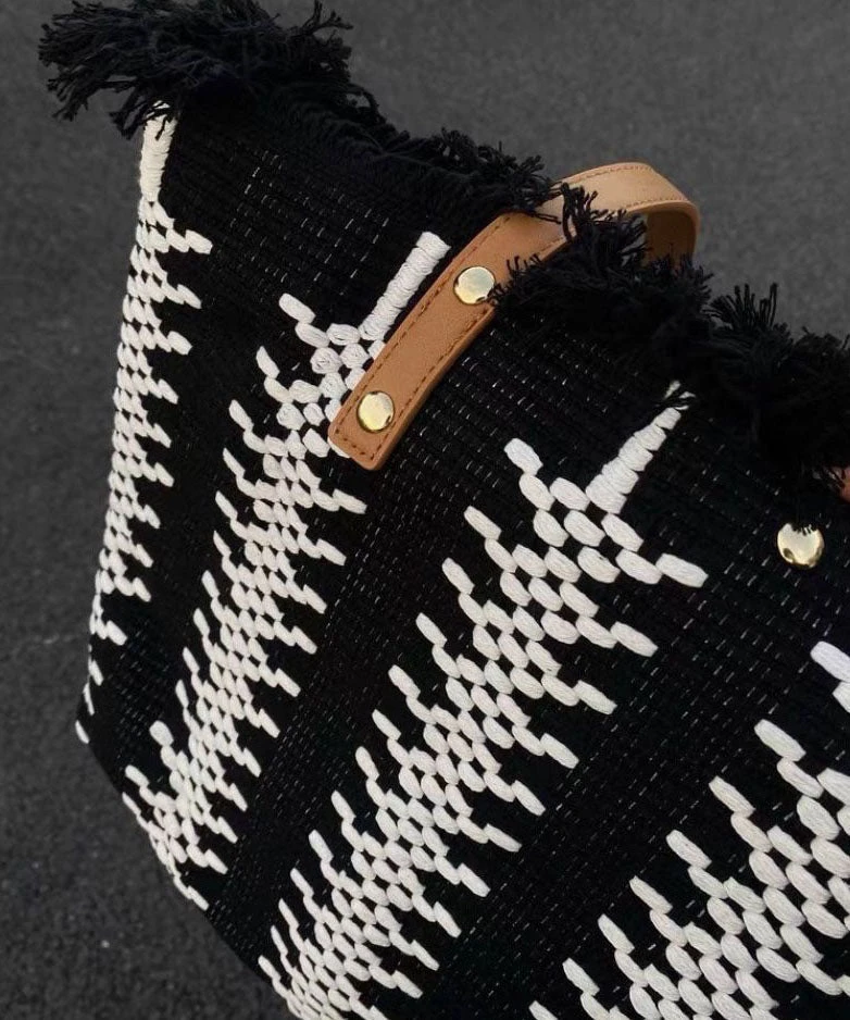 Style Green Tassel Knit Fabric Canvas Tote Handbag LY1386 6 Style Green Tassel Knit Fabric Canvas Tote Handbag LY1386 - Image 4