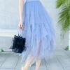 Style Light Blue Asymmetrical Elastic Waist Tulle Skirts Summer QQ1010