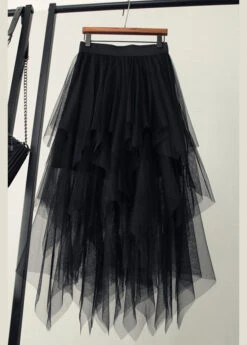 Style Light Blue Asymmetrical Elastic Waist Tulle Skirts Summer QQ1010 -Ada Fashion Style Light Blue Asymmetrical Elastic Waist Tulle Skirts Summer5