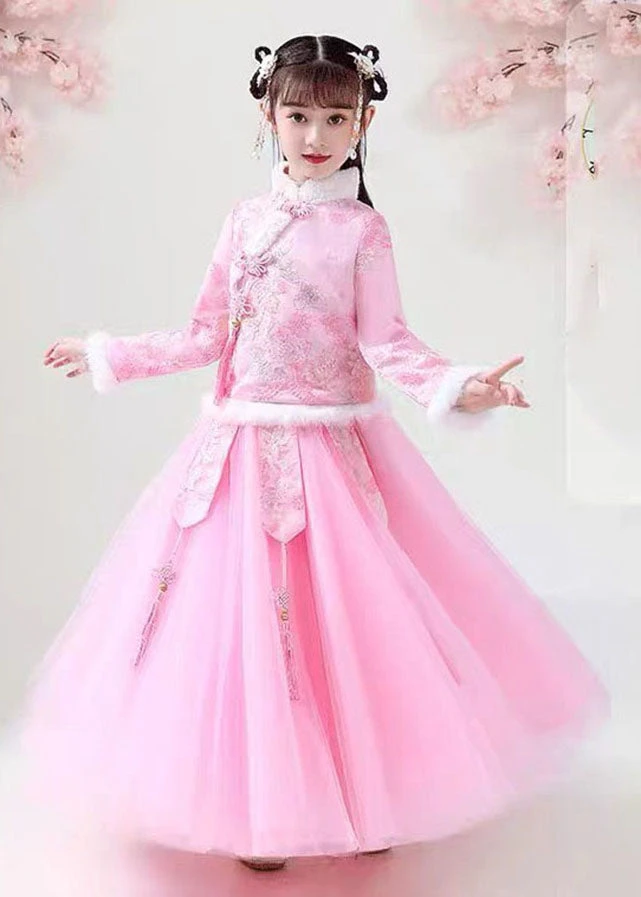 Style Pink Embroideried Warm Fleece Girls Coats And Tulle Maxi Skirts Two Pieces Set Long Sleeve ML0166 3 Style Pink Embroideried Warm Fleece Girls Coats And Tulle Maxi Skirts Two Pieces Set Long Sleeve ML0166