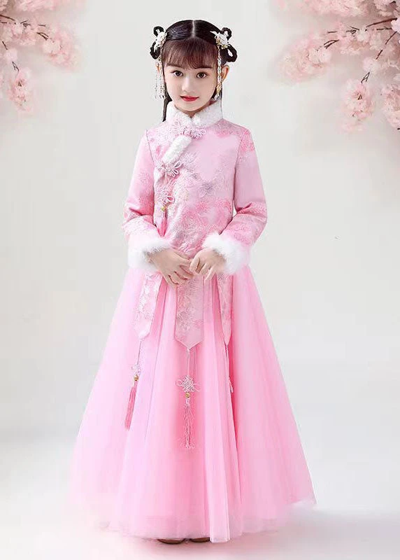 Style Pink Embroideried Warm Fleece Girls Coats And Tulle Maxi Skirts Two Pieces Set Long Sleeve ML0166 5 Style Pink Embroideried Warm Fleece Girls Coats And Tulle Maxi Skirts Two Pieces Set Long Sleeve ML0166 - Image 3