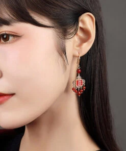 Style Red Copper Agate Cloisonne Graphic Drop Earrings LY2021 -Ada Fashion Style Red Copper Agate Cloisonne Graphic Drop Earrings3