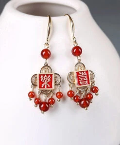 Style Red Copper Agate Cloisonne Graphic Drop Earrings LY2021 -Ada Fashion Style Red Copper Agate Cloisonne Graphic Drop Earrings4