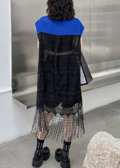 Style Royal Blue Peter Pan Collar Tasseled Patchwork Lace Shirts Dress Sleeveless LY9319 -Ada Fashion Style Royal Blue Peter Pan Collar Tasseled Patchwork Lace Shirts Dress Sleeveless5