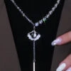 Style Silk Sterling Silver Zircon Ginkgo Leaf Tassel Lariat Necklace GH1004 -Ada Fashion Style Silk Sterling Silver Zircon Ginkgo Leaf Tassel Lariat Necklace1