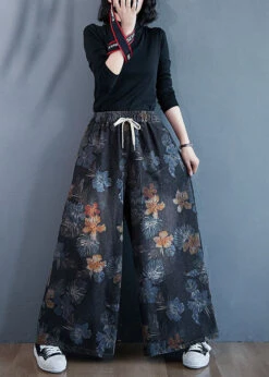 Stylish Black Oversized Print Cotton Denim Straight Pants Spring LY1539 -Ada Fashion Stylish Black Oversized Print Cotton Denim Straight Pants Spring3