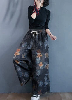 Stylish Black Oversized Print Cotton Denim Straight Pants Spring LY1539 -Ada Fashion Stylish Black Oversized Print Cotton Denim Straight Pants Spring4
