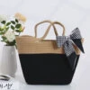 Stylish Black Patchwork Knit Fabric Cotton Beach Tote Handbag LY1373 -Ada Fashion Stylish Black Patchwork Knit Fabric Cotton Beach Tote Handbag1