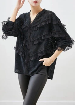 Stylish Ruffled Patchwork Lace Blouses