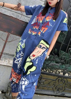 Stylish Blue Stand Collar Print Button Patchwork Cotton Jumpsuits Summer LY3963 -Ada Fashion Stylish Blue Stand Collar Print Button Patchwork Cotton Jumpsuits Summer4 344ab222 9bd6 474a ac3f f25a3d30a5ab