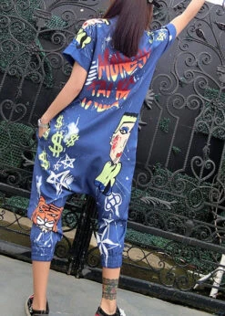 Stylish Blue Stand Collar Print Button Patchwork Cotton Jumpsuits Summer LY3963 -Ada Fashion Stylish Blue Stand Collar Print Button Patchwork Cotton Jumpsuits Summer5 d9d60f61 77d8 44d1 bec8 0687468aa1ba