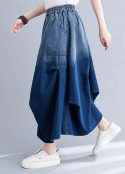 Stylish Blue Wrinkled Asymmetrical Pockets Patchwork Denim Skirts Summer LY5692