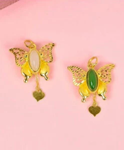 Stylish Gold Asymmetricar Overgild Inlaid Jade Butterfly Pendant Necklace TW1033 -Ada Fashion Stylish Gold Asymmetricar Overgild Inlaid Jade Butterfly Pendant Necklace2