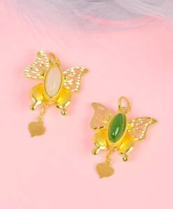 Stylish Gold Asymmetricar Overgild Inlaid Jade Butterfly Pendant Necklace TW1033