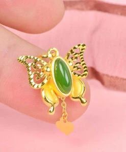 Stylish Gold Asymmetricar Overgild Inlaid Jade Butterfly Pendant Necklace TW1033 -Ada Fashion Stylish Gold Asymmetricar Overgild Inlaid Jade Butterfly Pendant Necklace5