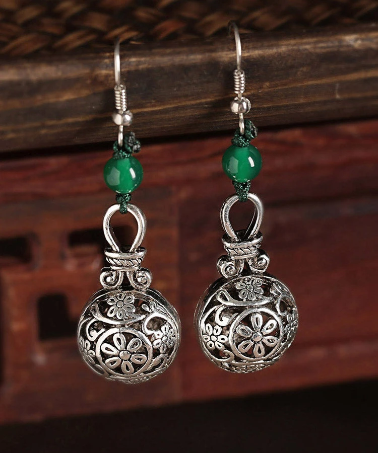 Stylish Green Sterling Silver Green Agate Drop Earrings LY2048 3 Stylish Green Sterling Silver Green Agate Drop Earrings LY2048