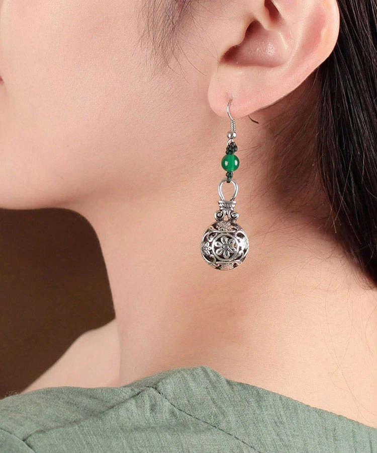 Stylish Green Sterling Silver Green Agate Drop Earrings LY2048 4 Stylish Green Sterling Silver Green Agate Drop Earrings LY2048 - Image 2