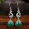 Sterling Silver Inlaid Water Drop Chalcedony Drop Earrings