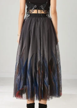Stylish Grey Feather Print Tulle Skirts Summer YU1017 -Ada Fashion Stylish Grey Feather Print Tulle Skirts Summer4