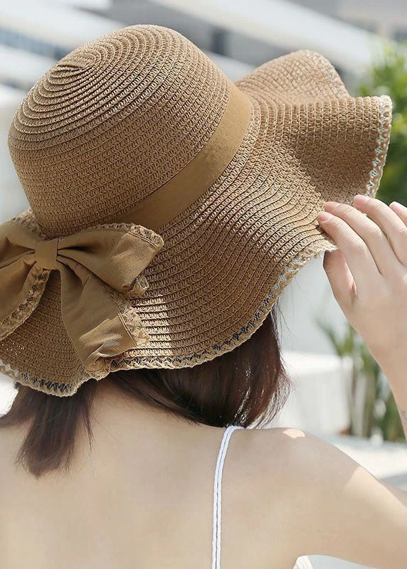Stylish Khaki Bow Beach Straw Woven Floppy Sun Hat LC0541 3 Stylish Khaki Bow Beach Straw Woven Floppy Sun Hat LC0541