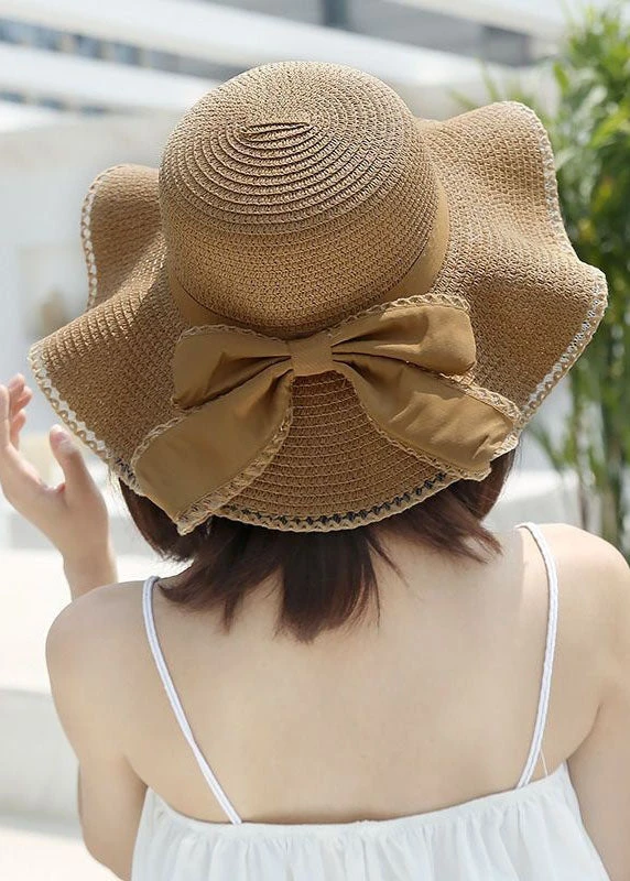 Stylish Khaki Bow Beach Straw Woven Floppy Sun Hat LC0541 5 Stylish Khaki Bow Beach Straw Woven Floppy Sun Hat LC0541 - Image 3