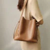 Stylish Light Brown Large CapacityCalf Leather Satchel Bag Handbag ZX1013