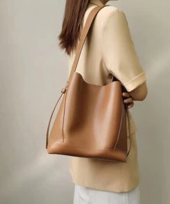 Stylish Light Brown Large CapacityCalf Leather Satchel Bag Handbag ZX1013