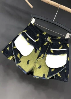 Stylish Navy Feathers Embroideried Patchwork Denim Shorts Summer ML0756 -Ada Fashion Stylish Navy Feathers Embroideried Patchwork Denim Shorts Summer Ada Fashion 163877951