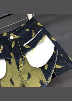 Stylish Navy Feathers Embroideried Patchwork Denim Shorts Summer ML0756 -Ada Fashion Stylish Navy Feathers Embroideried Patchwork Denim Shorts Summer Ada Fashion 163878086