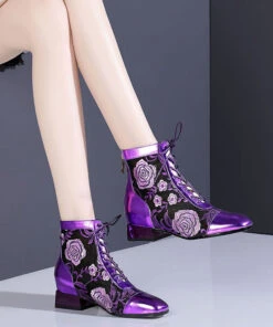Stylish Purple Lace Up Breathable Mesh Splicing Chunky Boots RT1077 -Ada Fashion Stylish Purple Lace Up Breathable Mesh Splicing Chunky Boots3