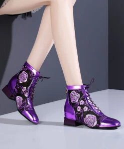 Stylish Purple Lace Up Breathable Mesh Splicing Chunky Boots RT1077 -Ada Fashion Stylish Purple Lace Up Breathable Mesh Splicing Chunky Boots4