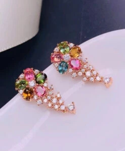 Stylish Rainbow Sterling Silver Overgild Crystal Zircon Stud Earrings KX1013