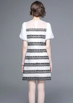 Stylish White O-Neck Zircon Tulle Patchwork Lace Mid Dress Summer LY7432 -Ada Fashion Stylish White O Neck Zircon Tulle Patchwork Lace Mid Dress Summer5