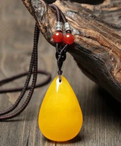 Stylish Yellow Hand Knitting Beeswax Water Drop Pendant Necklace ML1327