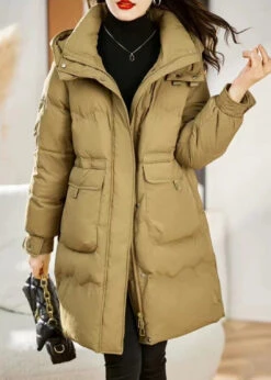 Stylish Yellow Hooded Pockets Patchwork Fine Cotton Filled Coat Winter LY9709