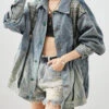 Stylish Zip Up Patchwork Denim Coats Fall ML2010 -Ada Fashion Stylish Zip Up Patchwork Denim Coats Fall3