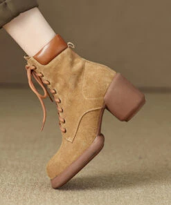Suede Chunky Heel Boots Apricot Stylish Splicing Lace Up ML1710 -Ada Fashion Suede Chunky Heel Boots Apricot Stylish Splicing Lace Up3 84a9eab8 a956 4dca 9c24 23bd0d1b9a97