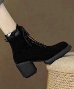 Suede Chunky Heel Boots Apricot Stylish Splicing Lace Up ML1710 -Ada Fashion Suede Chunky Heel Boots Apricot Stylish Splicing Lace Up4 588173b7 fe11 46c0 802a d13650e25e43