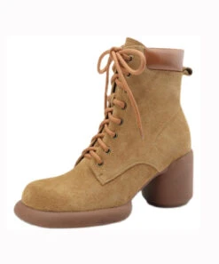 Suede Chunky Heel Boots Apricot Stylish Splicing Lace Up ML1710 -Ada Fashion Suede Chunky Heel Boots Apricot Stylish Splicing Lace Up5 89f9d7f9 79eb 4a0b afd6 b63dac80ca9f
