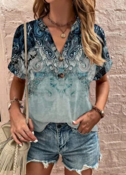 Summer Blouse Women Casual Print Ladies T Shirt Tops Black LY1948 -Ada Fashion Summer Blouse Women Casual print Ladies T Shirt Tops Black3